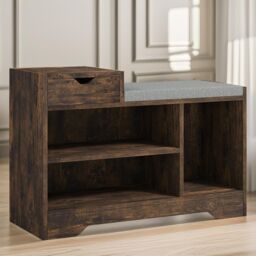 Pirlo Plush Industrial Shoe Storage Bench With 3 Open Shelves in Brown - thumbnail 3