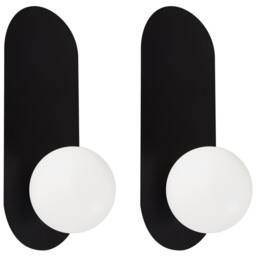 Wyld and Coco Set of 2 Black Metal Wall Lamps Opaque Glass Globes Vintage - thumbnail 2