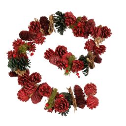 Dibor Cinnamon Pinecone 36cm Christmas Wreath & 1.05m Garland Set in Red - thumbnail 3