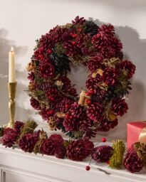 Dibor Cinnamon Pinecone 36cm Christmas Wreath & 1.05m Garland Set in Red - thumbnail 4