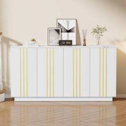 Matteo Gilded Line Sideboard - 4-Door Storage Cabinet - White & Gold - thumbnail 9
