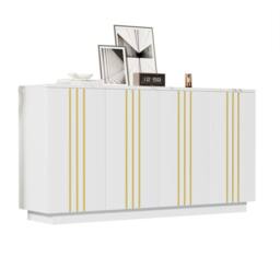 Matteo Gilded Line Sideboard - 4-Door Storage Cabinet - White & Gold - thumbnail 8