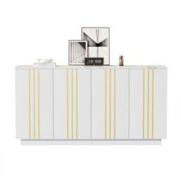 Matteo Gilded Line Sideboard - 4-Door Storage Cabinet - White & Gold - thumbnail 3