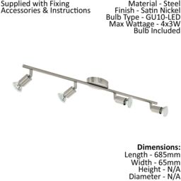 Loops Flush 4 Spot Ceiling Light Colour Satin Nickel Steel Bulb GU10 4x3W Included in Metallics - thumbnail 2