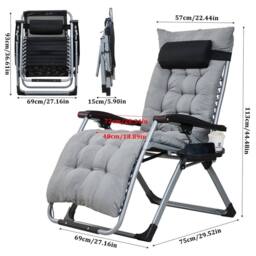 KORVIXA Grey Adjustable Garden Zero Gravity Folding Reclining Chair - Size: 100 cm x 100 cm - thumbnail 2