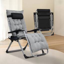 KORVIXA Grey Adjustable Garden Zero Gravity Folding Reclining Chair - Size: 100 cm x 100 cm - thumbnail 3