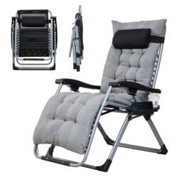 KORVIXA Grey Adjustable Garden Zero Gravity Folding Reclining Chair - Size: 100 cm x 100 cm