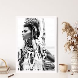 ARTZE Warrior Woman Fashion Black & White Photo Framed Print SIZE: A3 with White Frame - Size: A4 - thumbnail 2