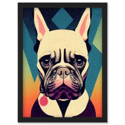 Artery8 French Bulldog Portrait Geometric Pastel Modern Illustration Artwork Framed Wall Art Print A4 in Black - thumbnail 1