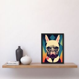 Artery8 French Bulldog Portrait Geometric Pastel Modern Illustration Artwork Framed Wall Art Print A4 in Black - thumbnail 2