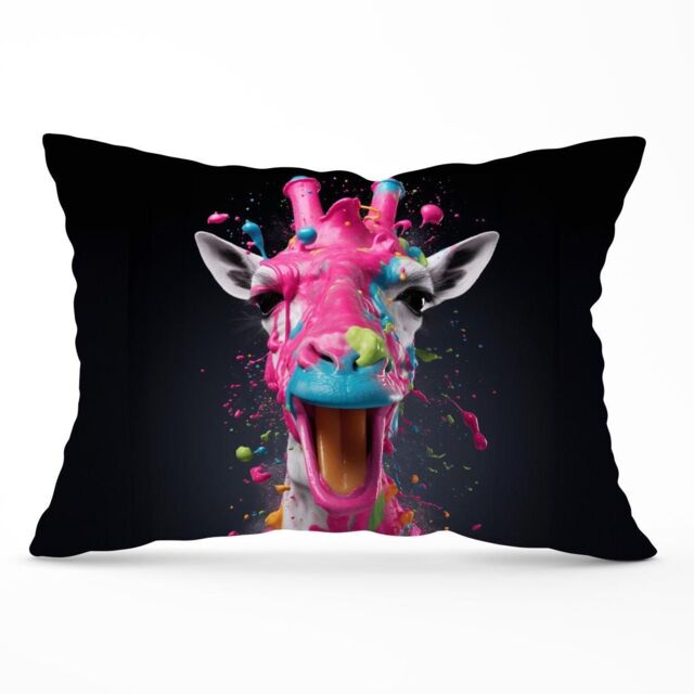 Warren Reed - Designer Splashart Giraffe Face Pink Cushions - Size: 60 cm x 60 cm - image 1