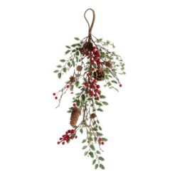 Scottish Everlastings Ltd 70cm Variegated Leaf & Berry Teardrop Wreath (Swag) in Green - thumbnail 2