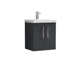 Balterley Bathroom 2 Soft Close Door Wall Hung Vanity Unit, Dark Grey, 500mm in Grey - thumbnail 1