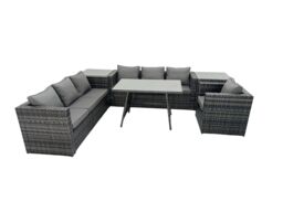 Fimous Rattan Dining Table Sofa Set with 2 Side Tables Outdoor 7 Seat in Dark Grey - thumbnail 2