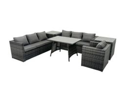 Fimous Rattan Dining Table Sofa Set with 2 Side Tables Outdoor 7 Seat in Dark Grey - thumbnail 1