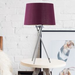 First Choice Lighting Set of 2 Tripod - Chrome Lamp with Burgundy & Gold Fabric Shades in Silver - thumbnail 3