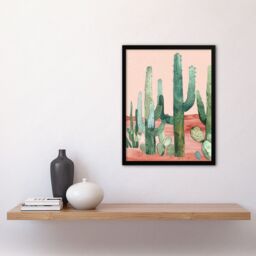 Artery8 Saguaro Cactus Pink Mexican Desert Landscape Framed Wall Art - Size: A4 - thumbnail 4
