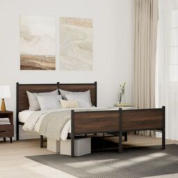 Berkfield Home Metal Bed Frame without Mattress Brown Oak 140x200 cm - thumbnail 1
