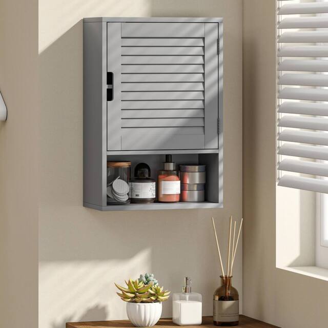 HOMCOM Bathroom Cabinet, Wall Mounted Cabinet with Adjustable Shelves in Grey - Size: W600mm x H600mm - image 1