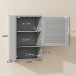 HOMCOM Bathroom Cabinet, Wall Mounted Cabinet with Adjustable Shelves in Grey - Size: W600mm x H600mm - thumbnail 3