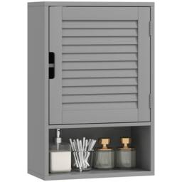 HOMCOM Bathroom Cabinet, Wall Mounted Cabinet with Adjustable Shelves in Grey - Size: W600mm x H600mm - thumbnail 2
