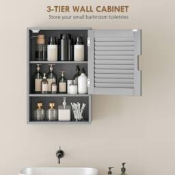 HOMCOM Bathroom Cabinet, Wall Mounted Cabinet with Adjustable Shelves in Grey - Size: W600mm x H600mm - thumbnail 4