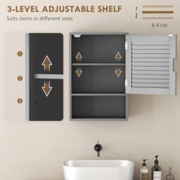 HOMCOM Bathroom Cabinet, Wall Mounted Cabinet with Adjustable Shelves in Grey - Size: W600mm x H600mm - thumbnail 6