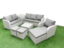 Fimous Patio PE Wicker 9 Seater Outdoor Rattan Furniture Sofa Sets w/ Square Coffee Table Reclining Chair Loveseat Sofa 3 Seater Sofa Stool Side - thumbnail 2