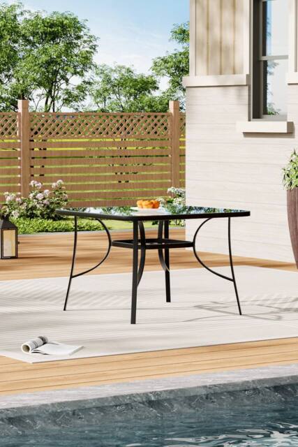 Living and Home Outdoor Tempered Glass Garden Dining Table in Black - image 1