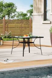 Living and Home Outdoor Tempered Glass Garden Dining Table in Black - thumbnail 1