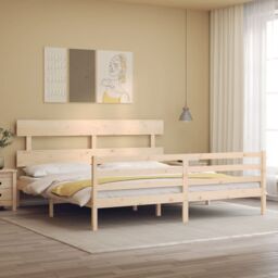 Berkfield Home Bed Frame with Headboard 200x200 cm Solid Wood in Brown - thumbnail 1