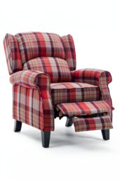 More4Homes Eaton Wing Back Fireside Checkered Fabric Pushback Recliner Chair in Red - thumbnail 3