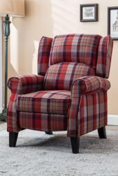 More4Homes Eaton Wing Back Fireside Checkered Fabric Pushback Recliner Chair in Red