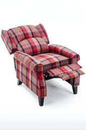 More4Homes Eaton Wing Back Fireside Checkered Fabric Pushback Recliner Chair in Red - thumbnail 4