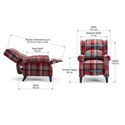 More4Homes Eaton Wing Back Fireside Checkered Fabric Pushback Recliner Chair in Red - thumbnail 7