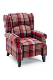 More4Homes Eaton Wing Back Fireside Checkered Fabric Pushback Recliner Chair in Red - thumbnail 2