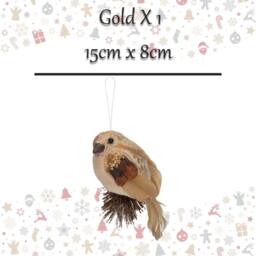VFM e-Store Christmas Bird Decoration 15cm x 8cm Gold X 1 - Size: 15 cm x 8 cm - thumbnail 2