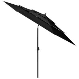 Berkfield Home 3-Tier Parasol with Aluminium Pole Black 3 m - thumbnail 1