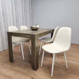 KOSY KOALA Rustic Effect Wooden Dining Table & 4 Cream Gem Pattern Chairs - Dining Furniture Set in Brown - thumbnail 8