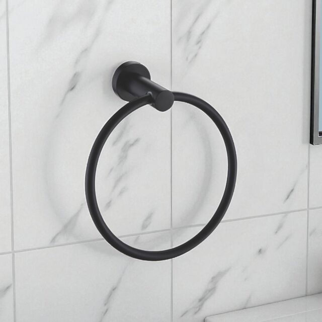 Showerdrape Modernity Black Steel Wall Mounted Towel Ring - image 1