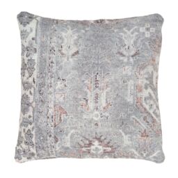 Kukoon Pale Grey Distressed Traditional Floral Washable Cotton Cushion - Size: 50 cm x 50 cm - thumbnail 2