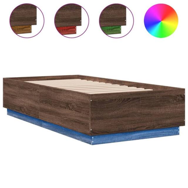 Berkfield Home Bed Frame with LED without Mattress Brown Oak 75x190 cm Small Single - image 1