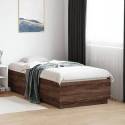Berkfield Home Bed Frame with LED without Mattress Brown Oak 75x190 cm Small Single - thumbnail 2