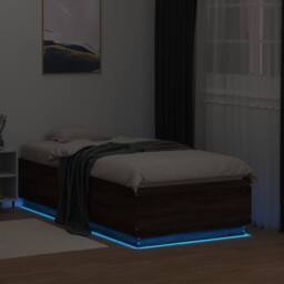 Berkfield Home Bed Frame with LED without Mattress Brown Oak 75x190 cm Small Single - thumbnail 4