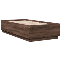 Berkfield Home Bed Frame with LED without Mattress Brown Oak 75x190 cm Small Single - thumbnail 3