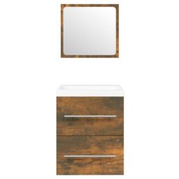 Berkfield Home Sink Cabinet with Built-in Basin Smoked Oak Engineered Wood in Brown - thumbnail 6