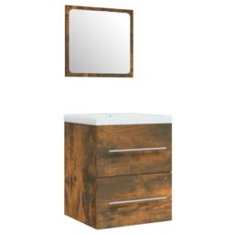 Berkfield Home Sink Cabinet with Built-in Basin Smoked Oak Engineered Wood in Brown - thumbnail 4