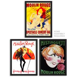 Artery8 A4 Wall Art & Frame Set of 3 Moulin Rouge Cabaret French Vintage Ad - thumbnail 1