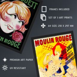 Artery8 A4 Wall Art & Frame Set of 3 Moulin Rouge Cabaret French Vintage Ad - thumbnail 3