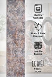 Kukoon Washable Runner Rug Grey Abstract Long Hallway Carpet Mat 60cm x 240cm in Metallics - Size: 60 cm x 240 cm - thumbnail 1